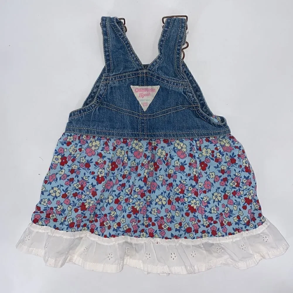 OshKosh B’gosh Denim Overall Dress Floral Print 9 Months Old